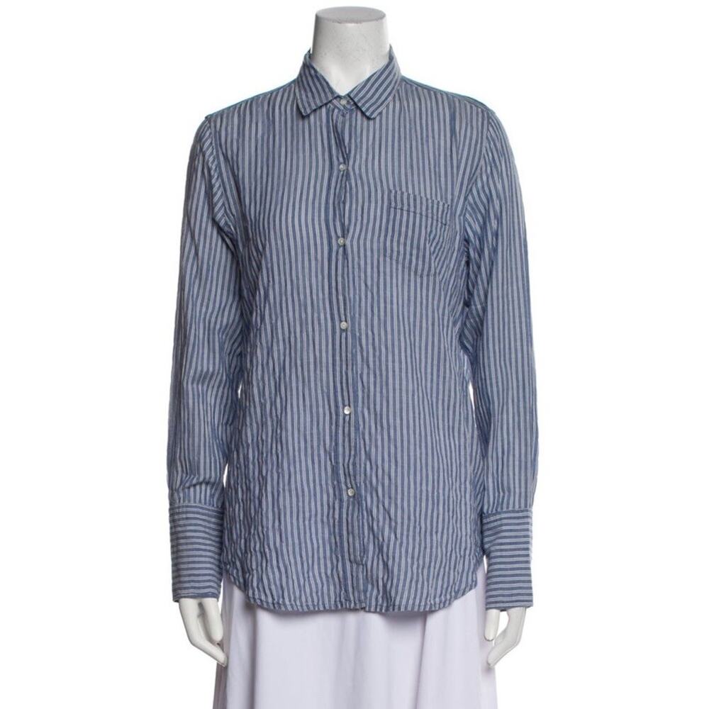 Nili Lotan Striped Button Down Shirt Size Small Cotton Long Sleeve Top Blue RG